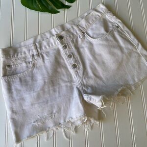 All Saints White Distressed denim Button Fly Jean Shorts Sz:31